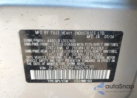 2015 Subaru Forester 2.5I from USA, damaged, VIN JF2SJABC6FH482620